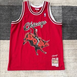 New Mitchell & Ness Red Chicago Bulls X Juice WRLD 999 Colab Jersey.